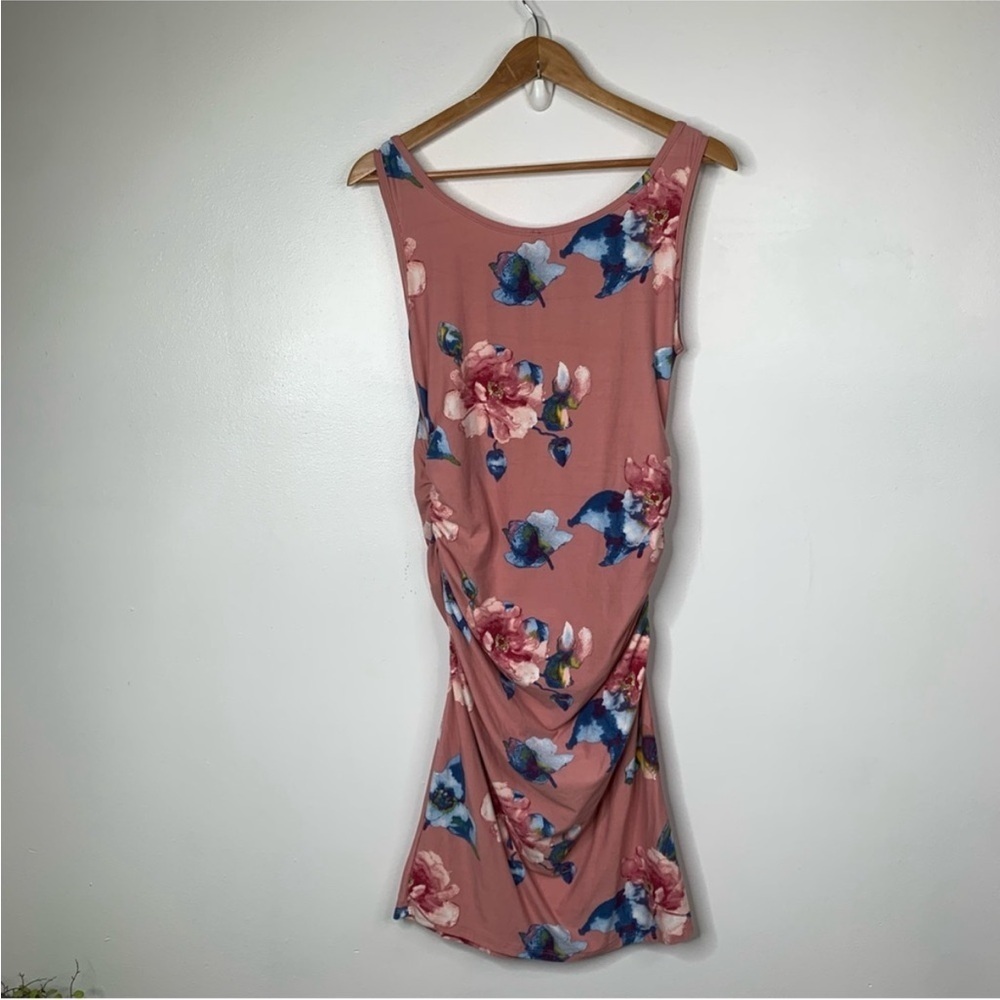 Mother Bee Maternity Dress Medium Floral Sleeveless Pink Stretch Tank
